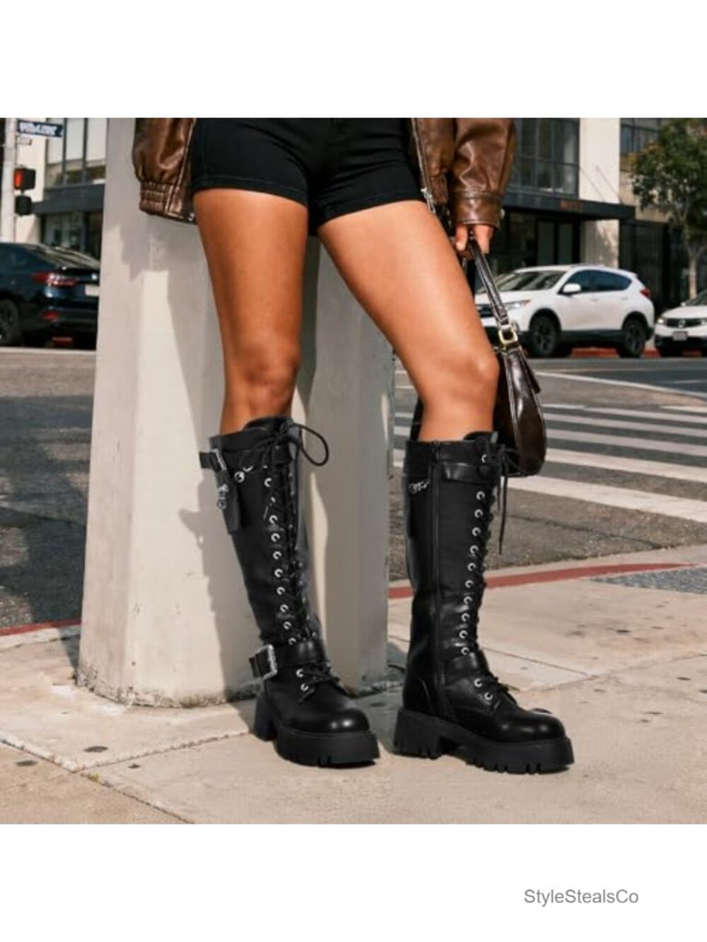 Dream Pairs Womens Knee High Combat Boots Platform Heels Faux Leather - Picture 2 of 6